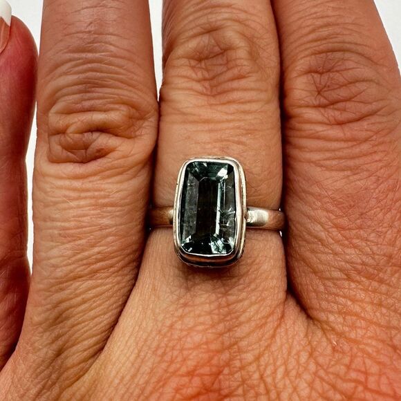 NWT 1.9ct teal Emerald Cut Aquamarine in Bali Sterling Silver Ring! - Picture 3 of 10